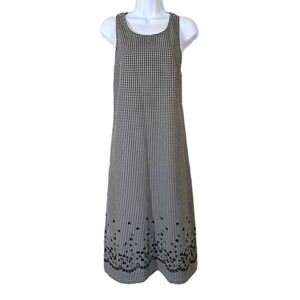 Talbots Midi Sundress 4P Black & White Check Embroidered Sleeveless Sheath Tank
